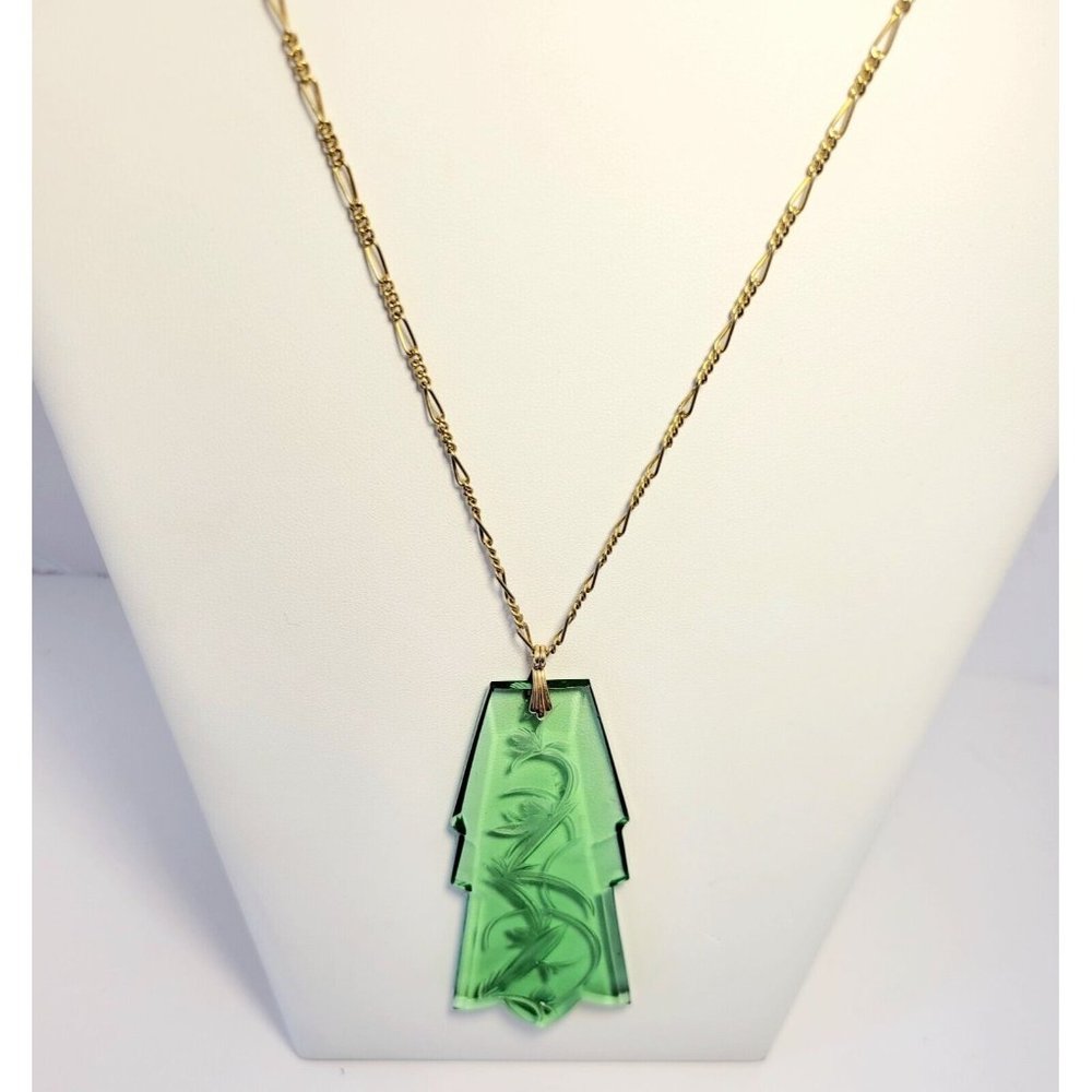 Art Deco Intaglio Glass Huge Pendant Necklace (A26)